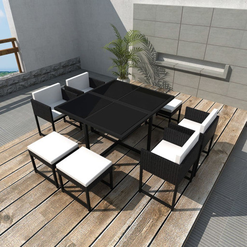 vidaXL Patio Dining Set 3 Piece Outdoor Table and Chairs Poly Rattan Black   Tropical   Outdoor Dining Sets   by vidaXL LLC  Houzz