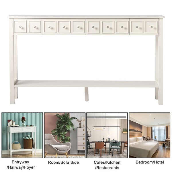 Entryway Long Console Table with Different Size Drawers and Shelf