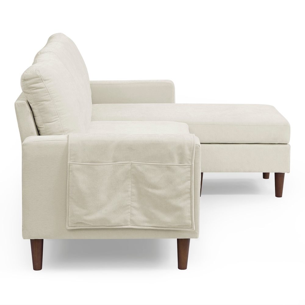 Chenille Convertible Sectional L shape Sofa Couch  3 Seats Sofa with Removable Cushions and Pocket  Rubber Wood Legs