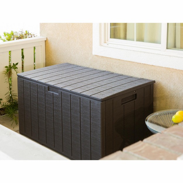 Barton 130 Gallons Outdoor Plastic Deck Box All weather Resin Storage Wood Look Style Brown