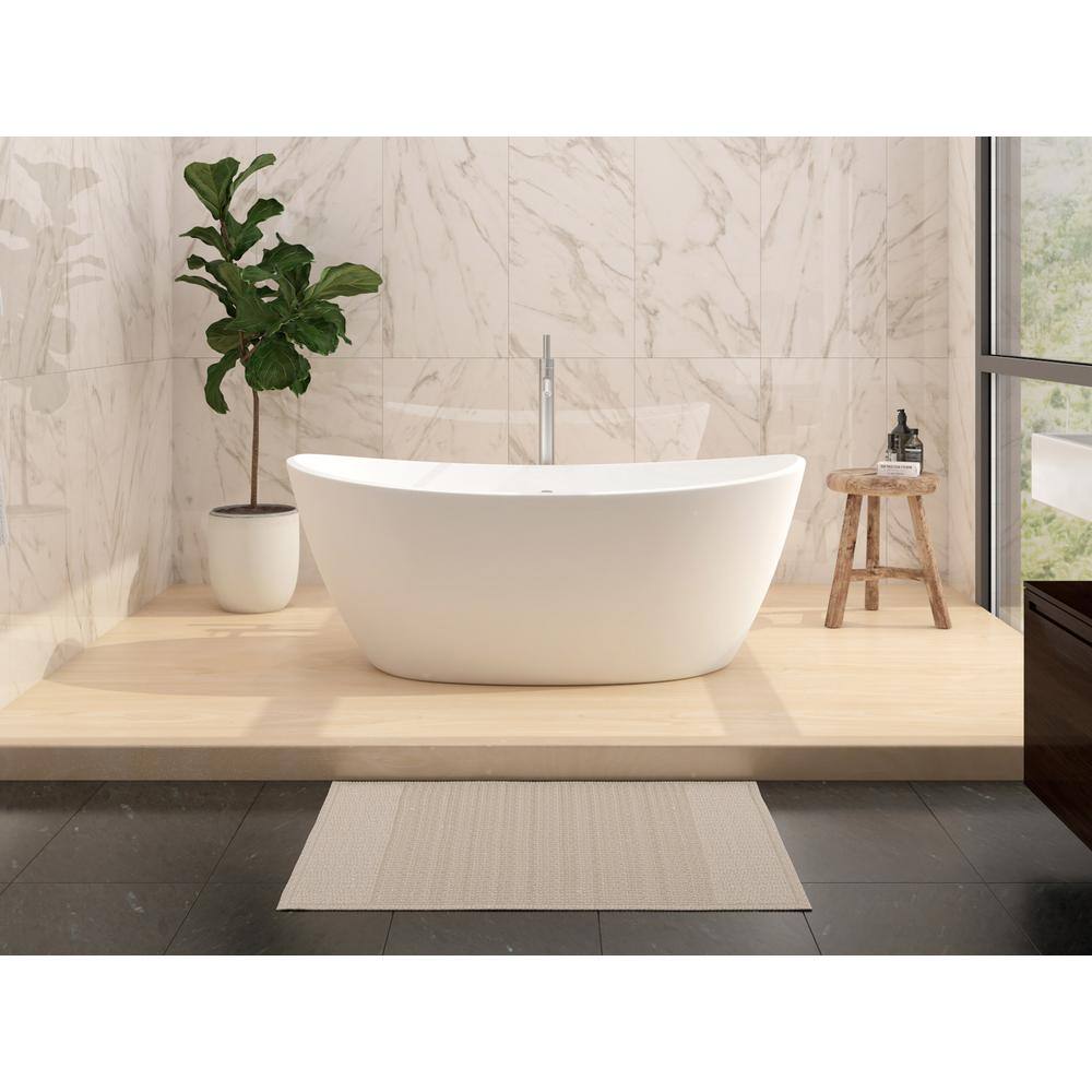 castellousa Manhattan 64.17 in. Solid Surface Stone Resin Flatbottom Bathtub in Matte White CB-GM-8016