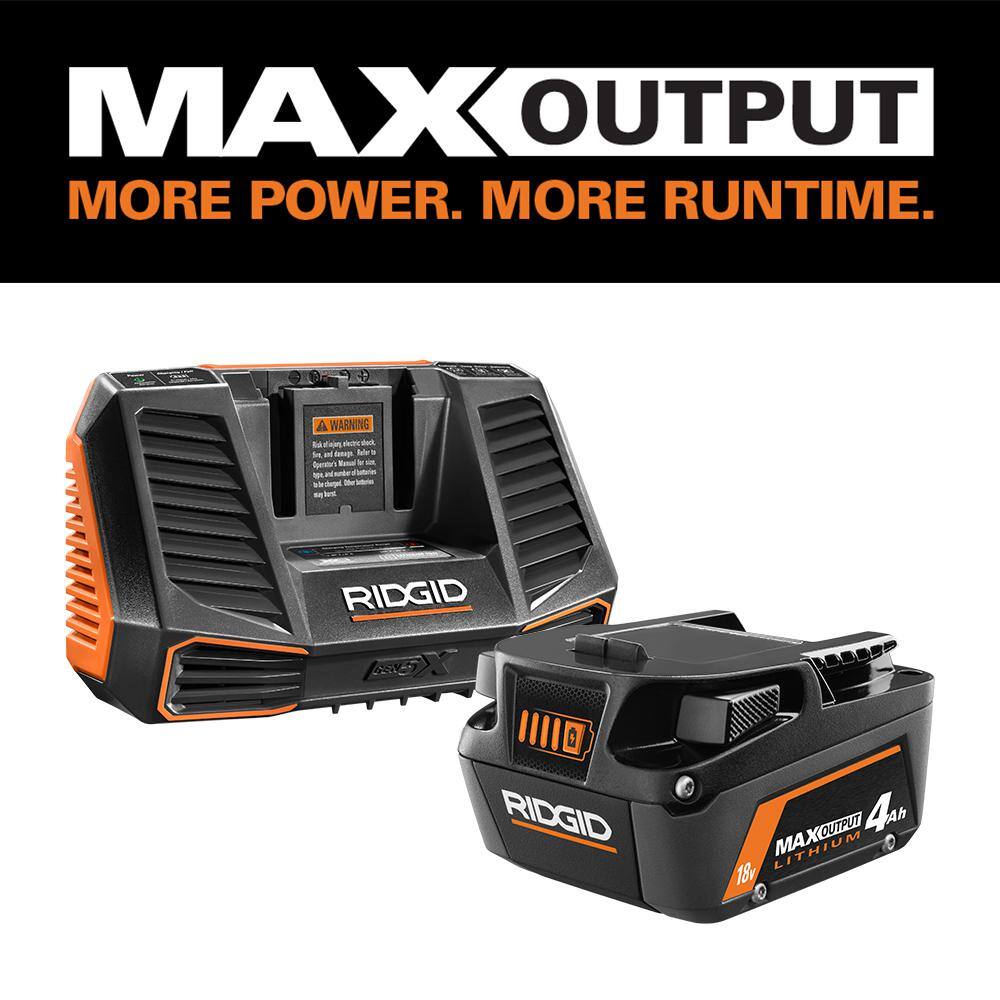 RIDGID 18V 4.0 Ah MAX Output Lithium-Ion Battery (2Pack)  18V 2.0 Ah MAX Output Battery w 4.0 Ah MAX Output Battery  Charger AC8400242-AC9540