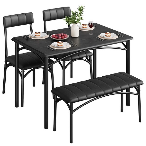 Dining Table Set for 4 with Upholstered Chairs and Bench