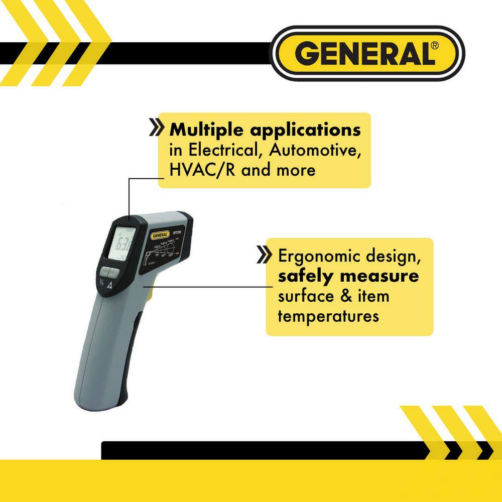 General Tools Laser Temperature Infrared Thermometer Gun with 8:1 Spot Ratio Max Temp 608 Degree with Backlit LCD display IRT206