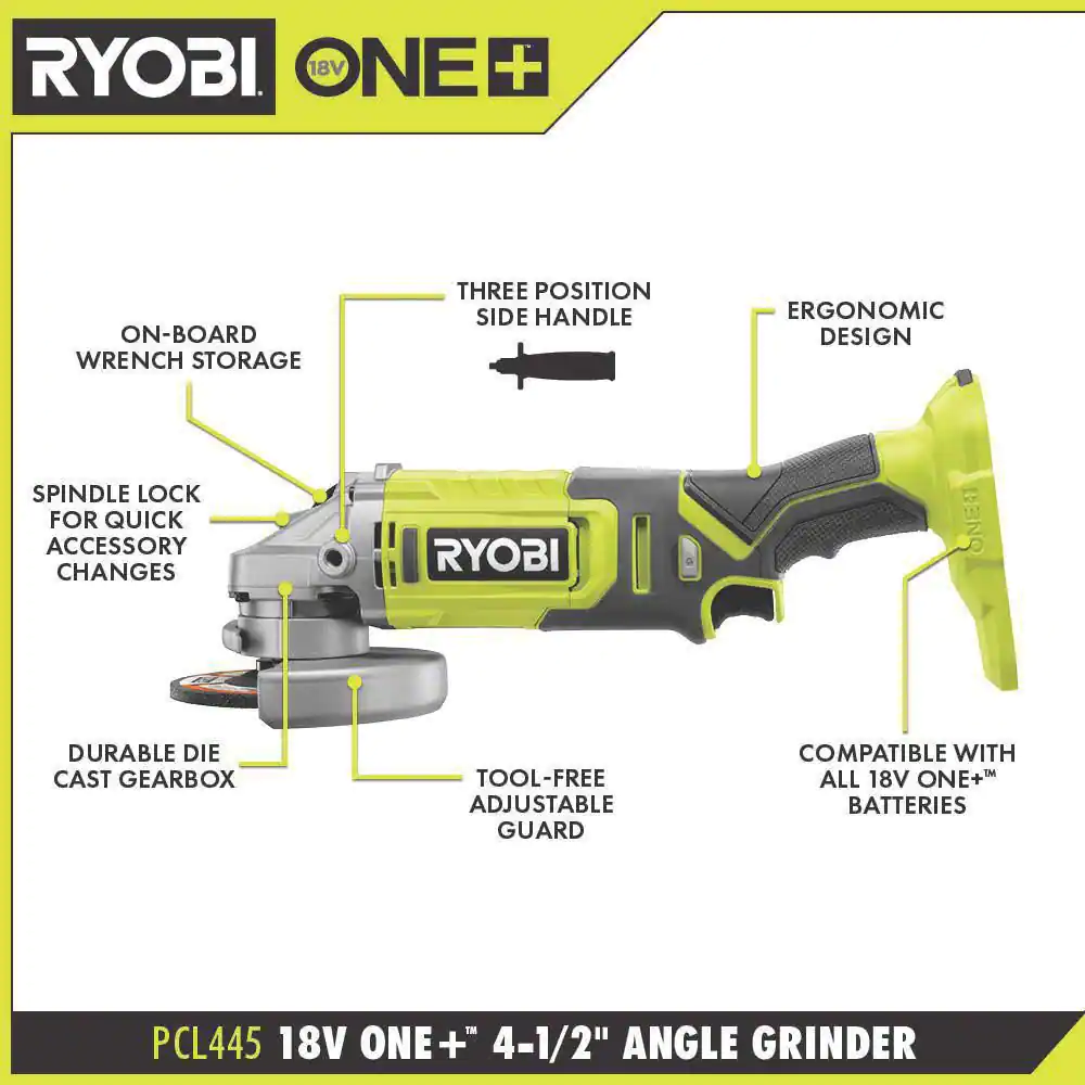 RYOBI P5231-PCL445B ONE+ 18V Cordless 2-Tool Combo Kit with Jig Saw and 4-1/2 in. Angle Grinder (Tools Only)