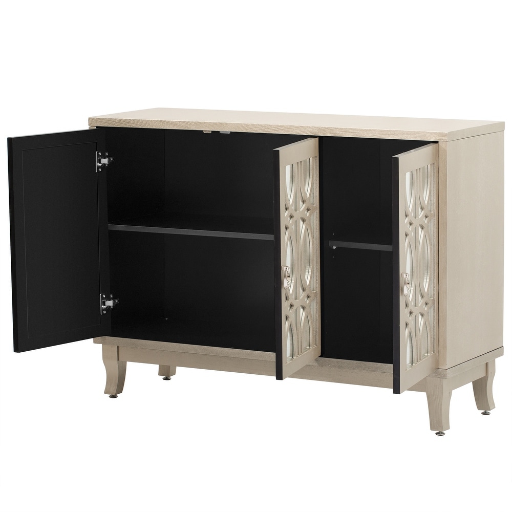 3 Door Sideboard with Glass Doors and Silver Handle