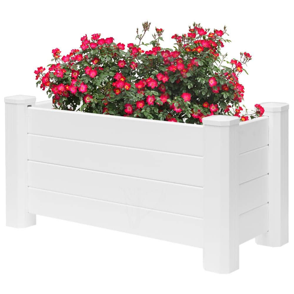 Gardenised White Vinyl Traditional Fence Design Garden Bed Elevated Screwless Raised Planter Box QI003740.B