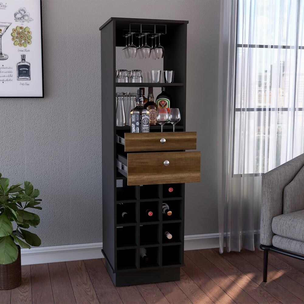 Zircon Bar Cabinet With 2 Drawers  12 Wine Cubbies  And Rack