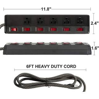 Tidoin 6-Outlet Metal Long Power Strip Surge Protector with 2 USB Ports and 6 ft Long Extension Cord (2-Pack) Bosn-YDD0-532