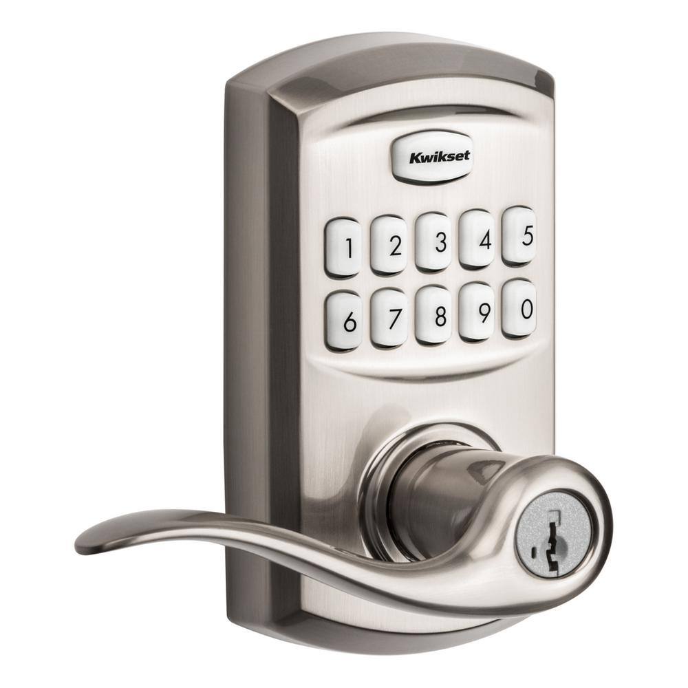 Kwikset 917 SmartCode Satin Nickel Keypad Electronic Single-Cylinder Tustin Door Lever Featuring SmartKey Security 99170-001