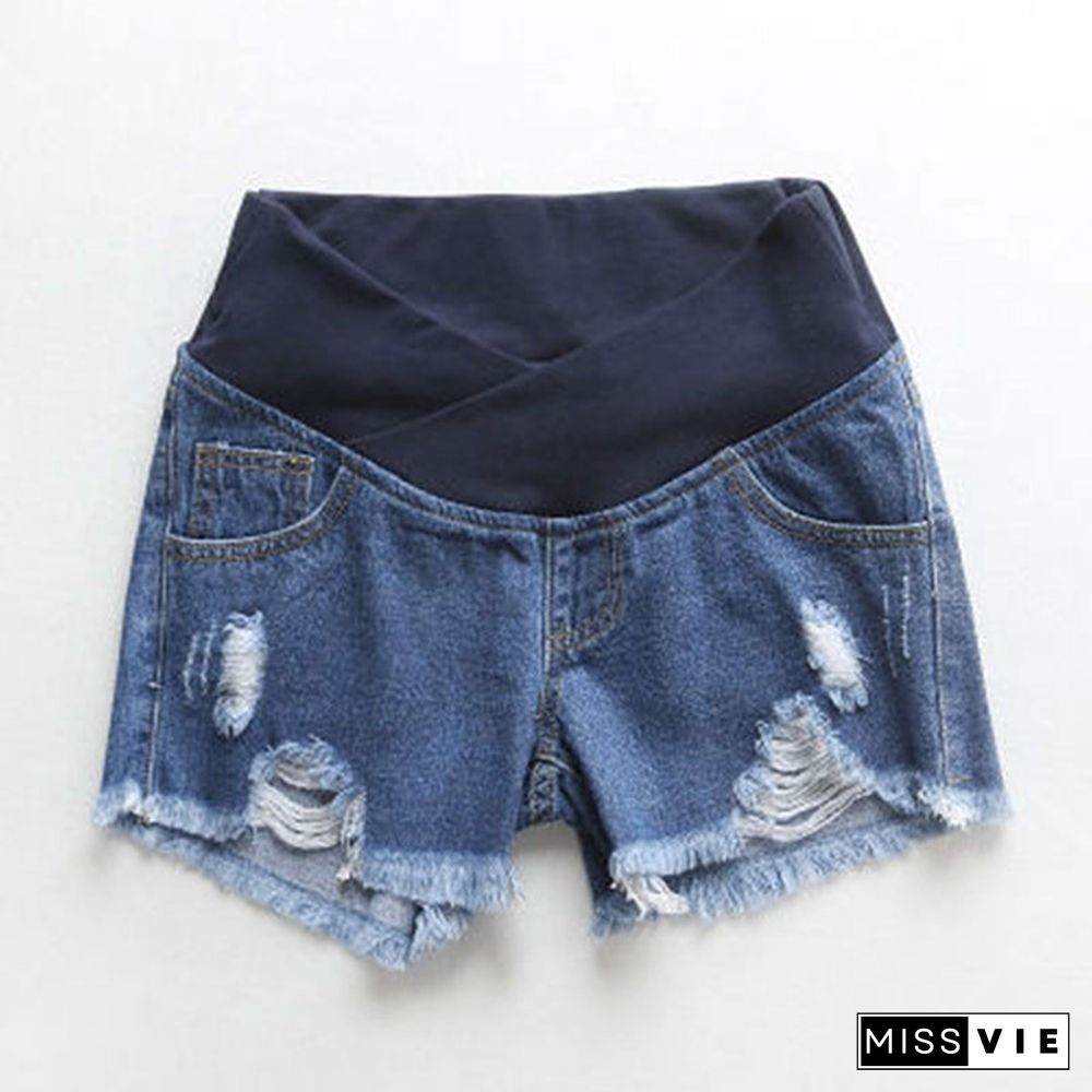 Pregnant Women's Shorts Summer Low-waisted Denim Shorts Casual Maternity Loose Jeans Shorts Pregnancy Clothes