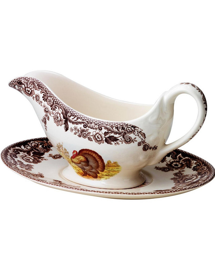 Spode Woodland Turkey Gravy Boat and Stand