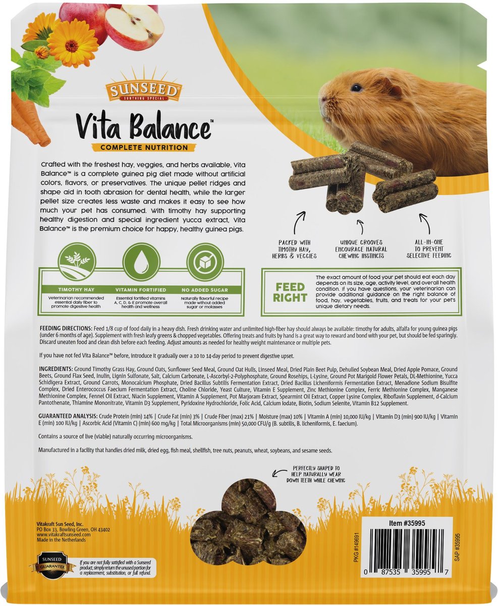 Sunseed Vita Balance Guinea Pig Food， 4-lb bag