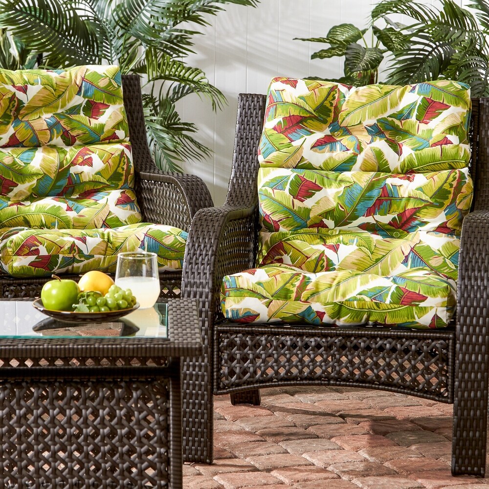 Diggs 3 section 22 inch x 44 inch Outdoor Palm Leaves High Back Chair Cushion (Set of 2) by Havenside Home   44l x 22w