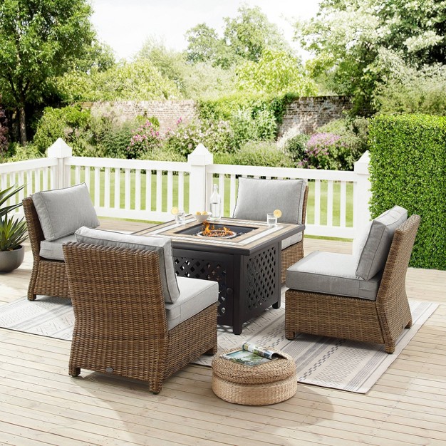 Bradenton 5pc Outdoor Wicker Armless Chair amp Fire Table Set Crosley