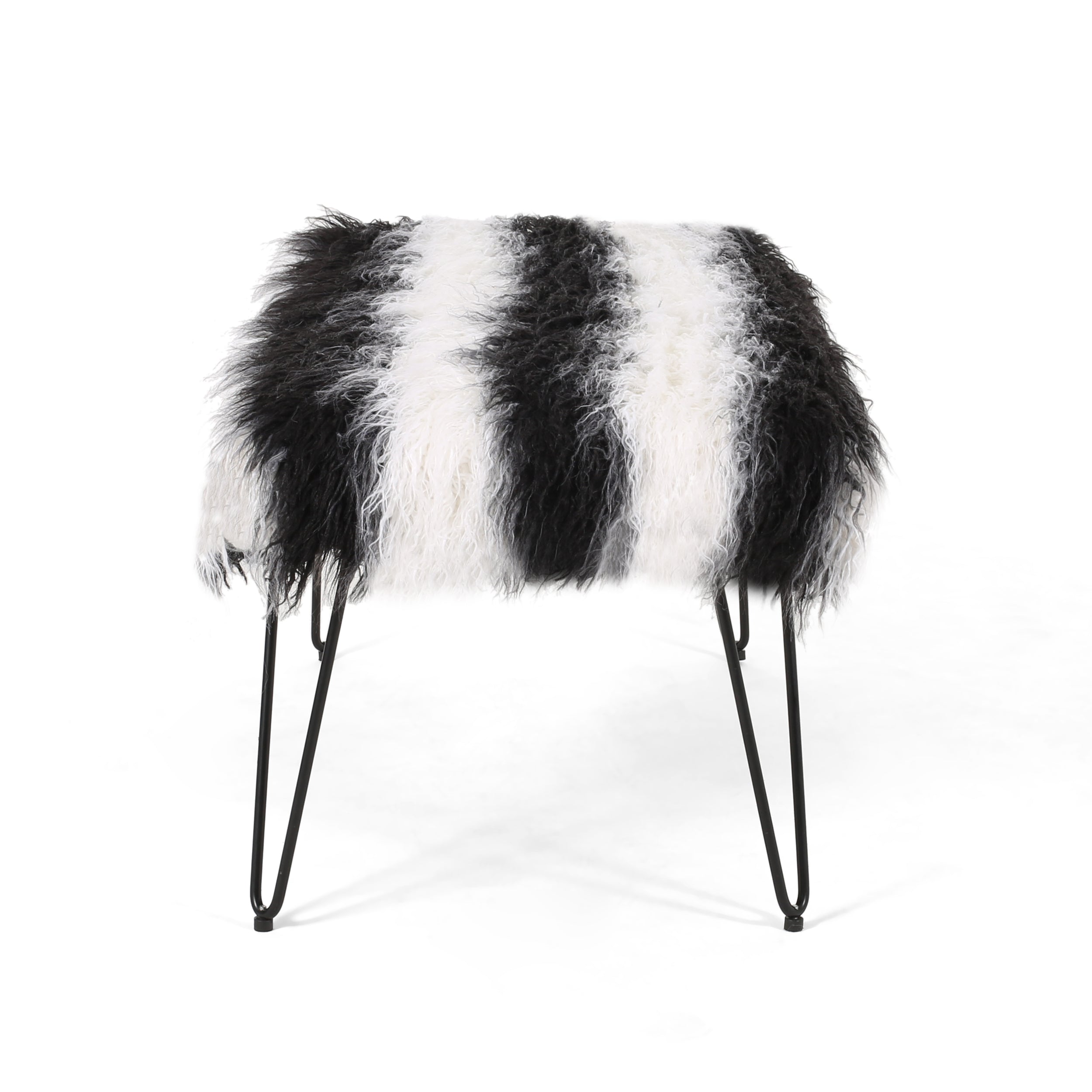 Louise Faux Fur Bench with Hairpin Legs