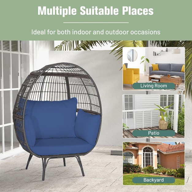 Tangkula Patio Rattan Wicker Lounge Chair Oversized Outdoor Metal Frame Egg Chair W 4 Cushions