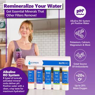 Express Water Elite Reverse Osmosis 9 Stage Alkaline Water Filtration System Quick Twist Filter Change Under Sink RO System 100 GPD ROELITE9