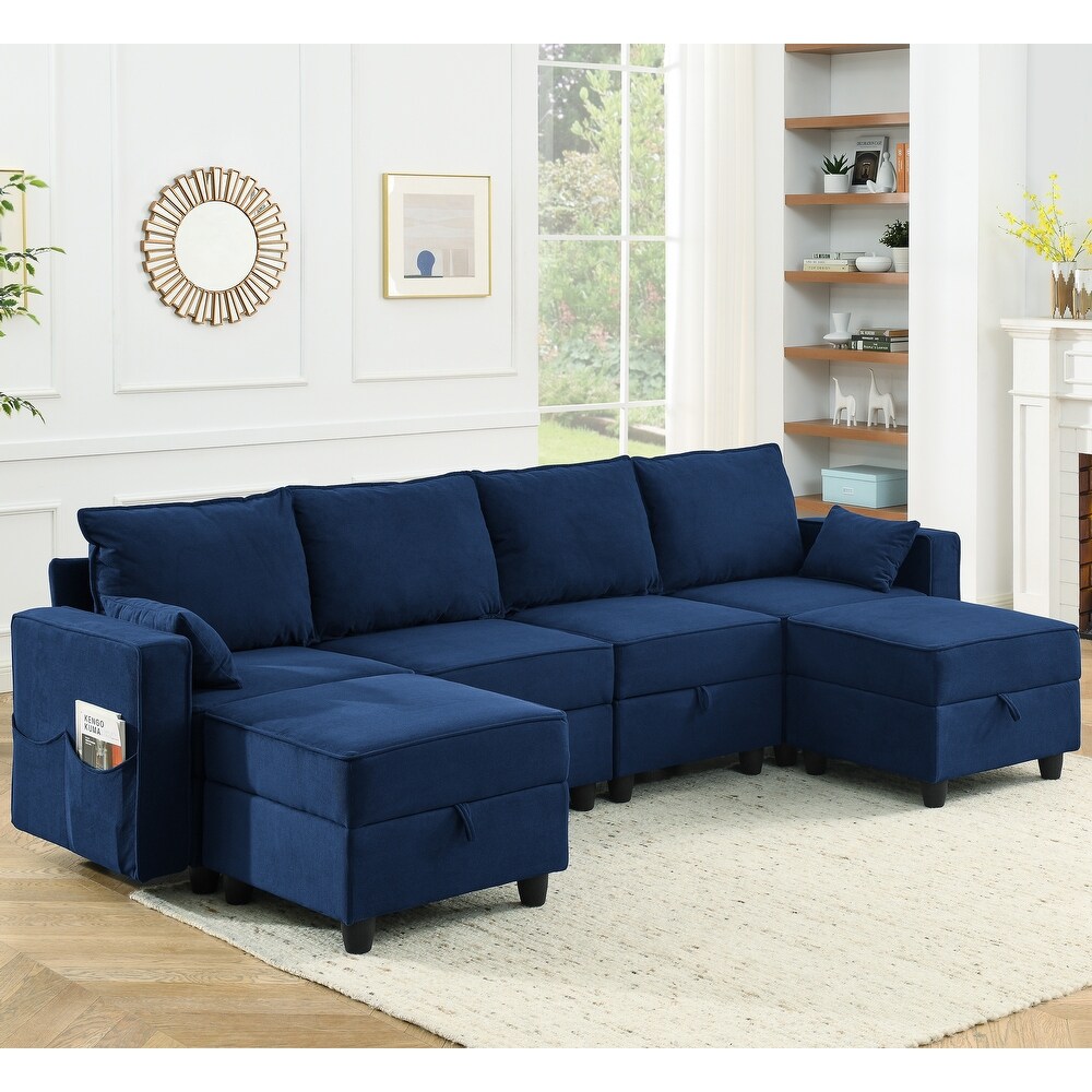 U Shape Convertible Sleeper Sofa Modular Sectional Sofa w/Storage Seat