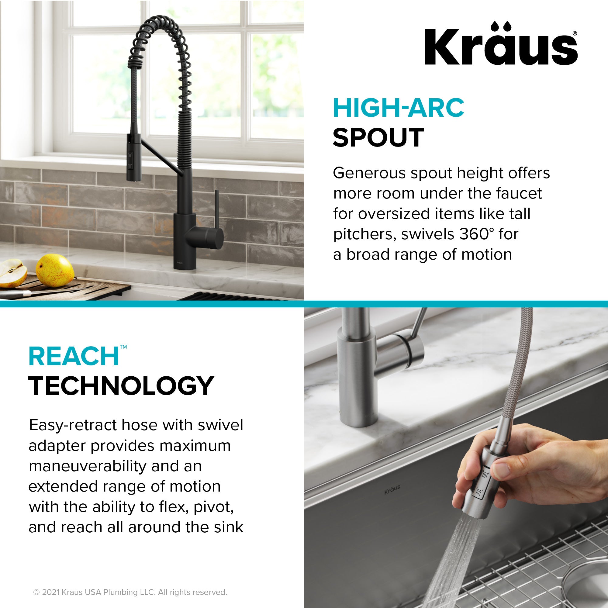 Kraus Oletto Commercial Style Pull-Down Single Handle Kitchen Faucet with QuickDock Top Mount Installation Assembly in Matte Black