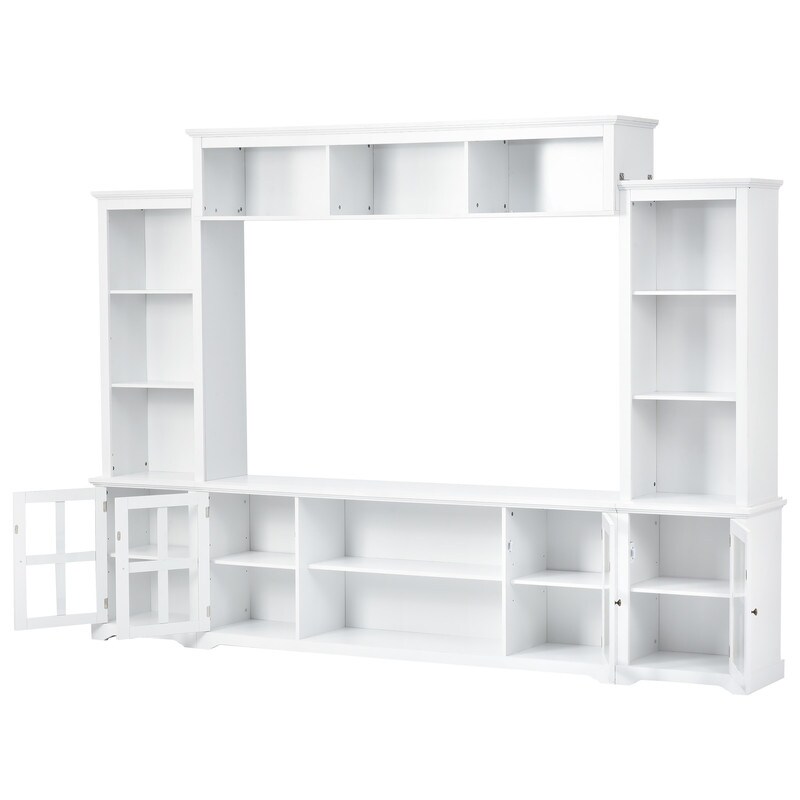 Minimalism Style Entertainment Wall Unit with Bridge  Modern TV Console Table  Multifunctional TV Stand with Tempered Glass Door