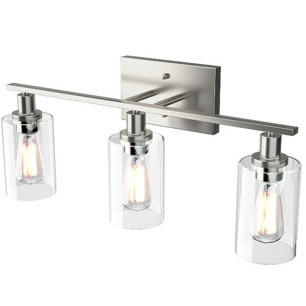 Tangkula Bathroom Vanity Light Modern Wall 3 light Sconce Fixtures W Clear Glass Shade