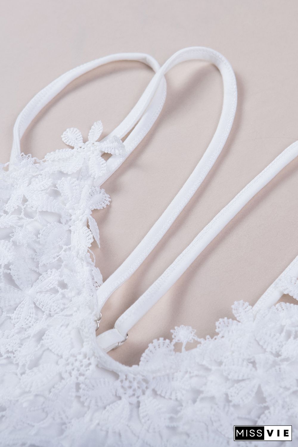 White Lace Overlay Strappy Hollow-out Tank Top