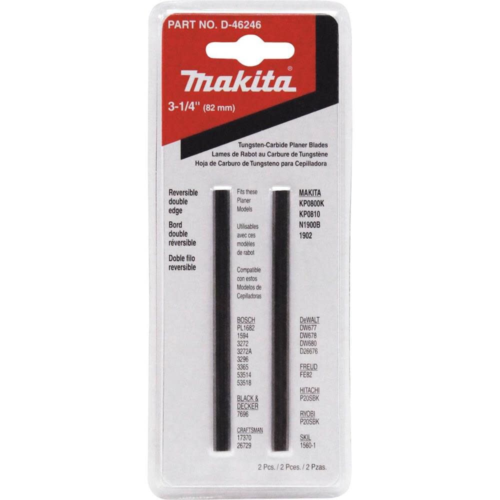 Makita 3-1/4 in. Planer Blade Set Double Edged Tungsten-Carbide D-46246 from Makita