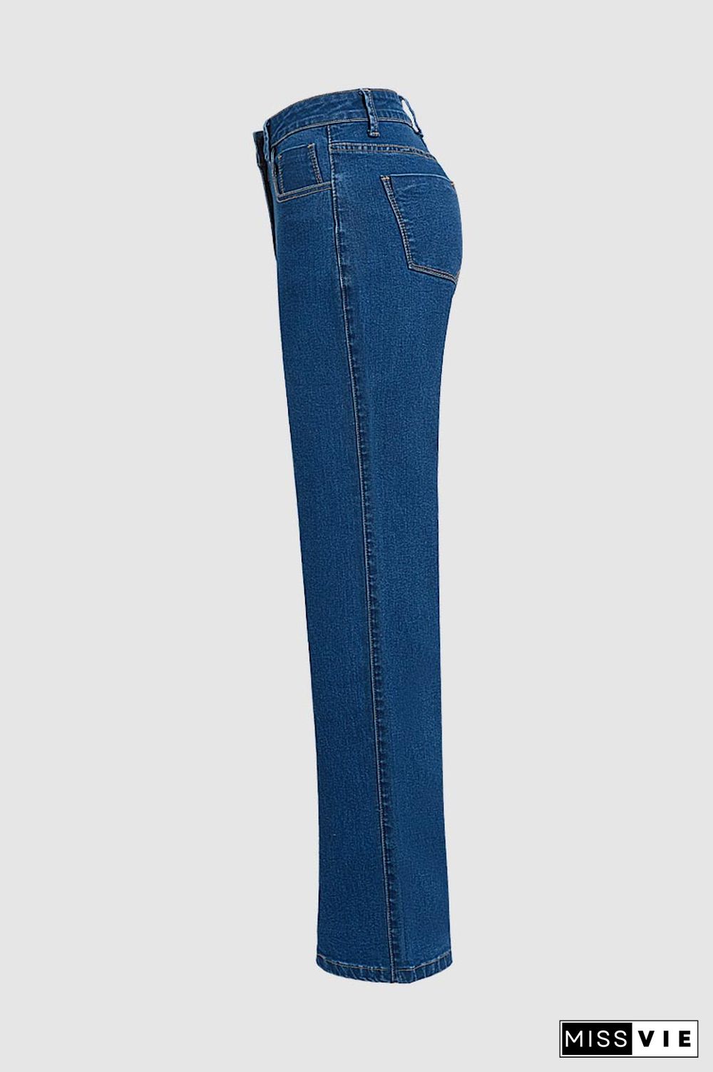 High Waist Button Straight Leg Jeans