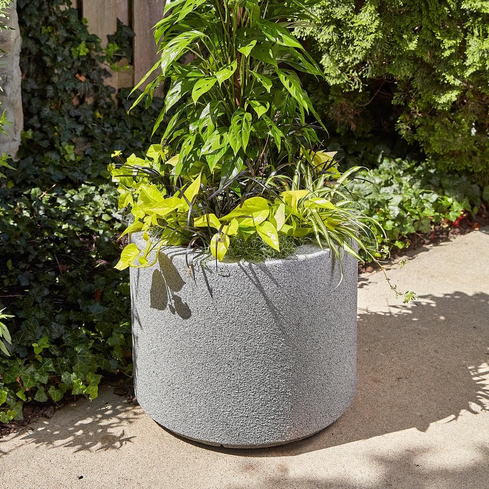 PolyStone Planters Baja Round 23 in. x 19 in. Concrete Gray Composite Planter 4003