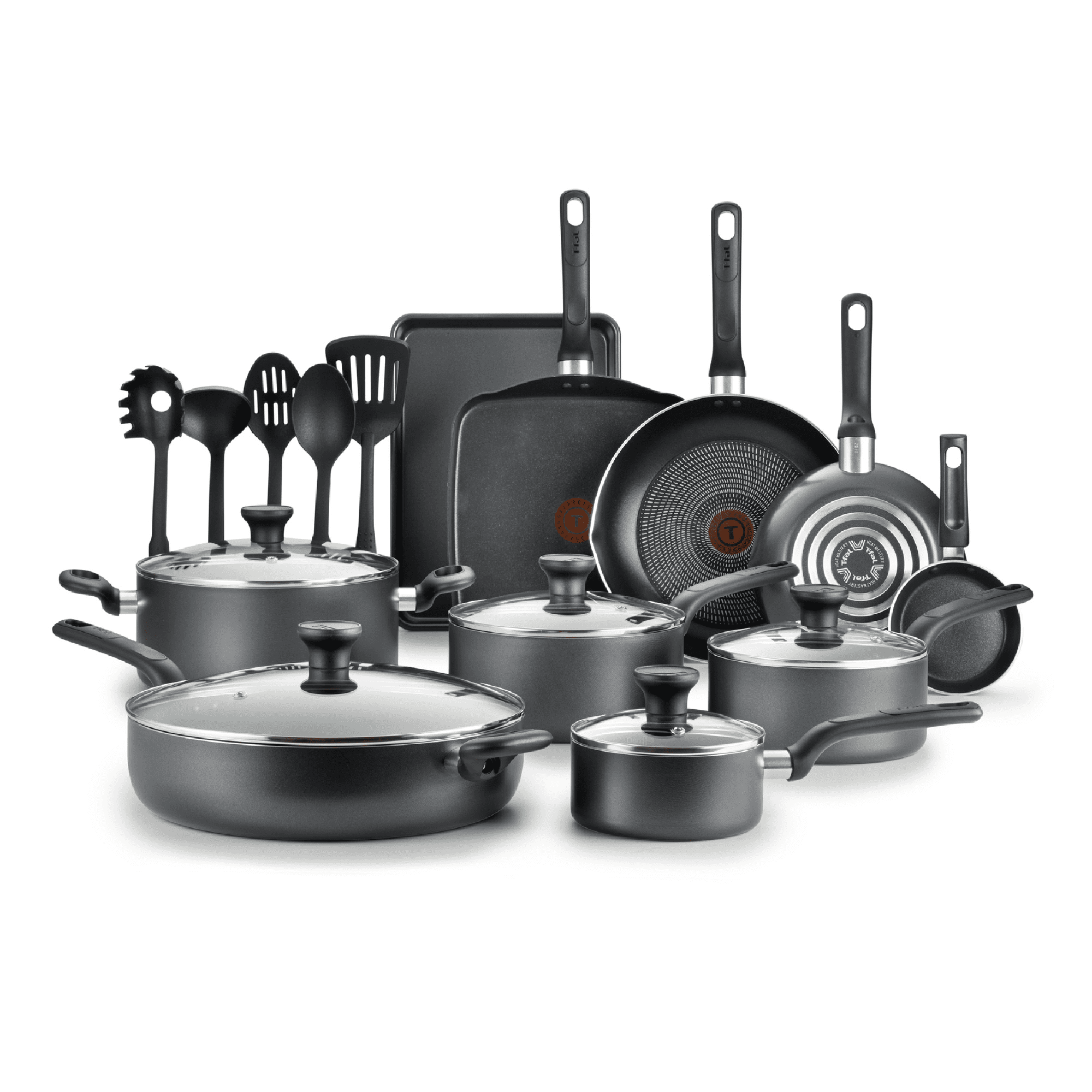 T-fal Easy Care Nonstick Cookware， 20 Piece Set， Grey， Dishwasher Safe