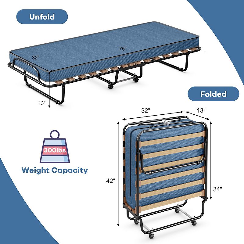 Portable Folding Bed with Memory Foam Mattress and Sturdy Metal Frame