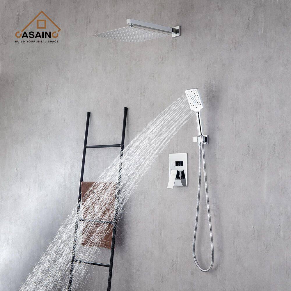 CASAINC 3-Spray Patterns with 2.5 GPM 12 in. 2 Functions Wall Mount Handheld Shower Head in Chrome (Value Included) W98102CP-12