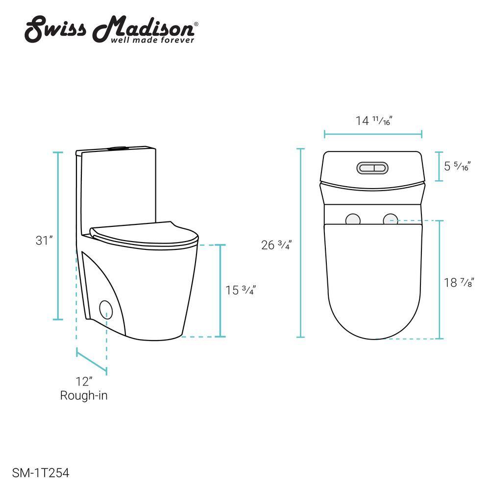 Swiss Madison St. Tropez 1-Piece 1.11.6 GPF Dual Flush Elongated Toilet in Glossy White Seat Included SM-1T254