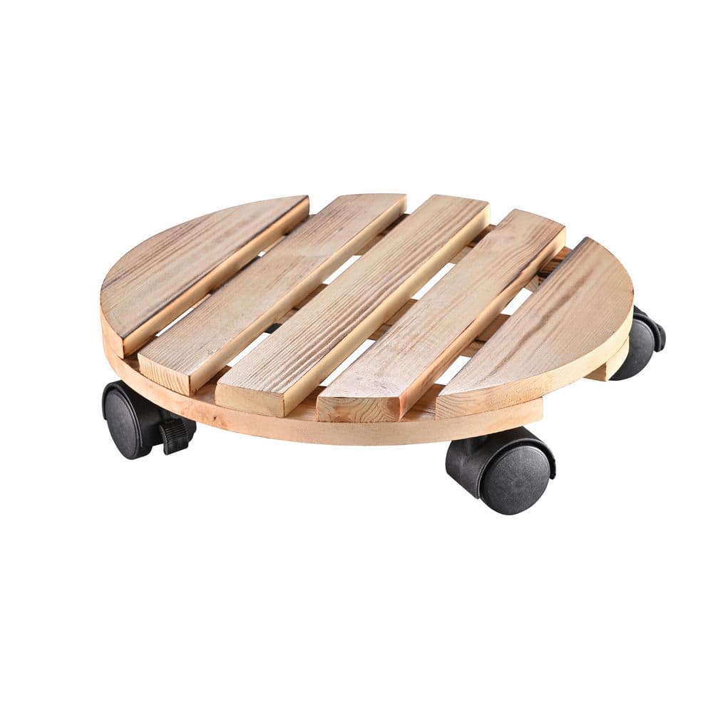 Vigoro 12 in. Round Wood Plant Caddy 710252310