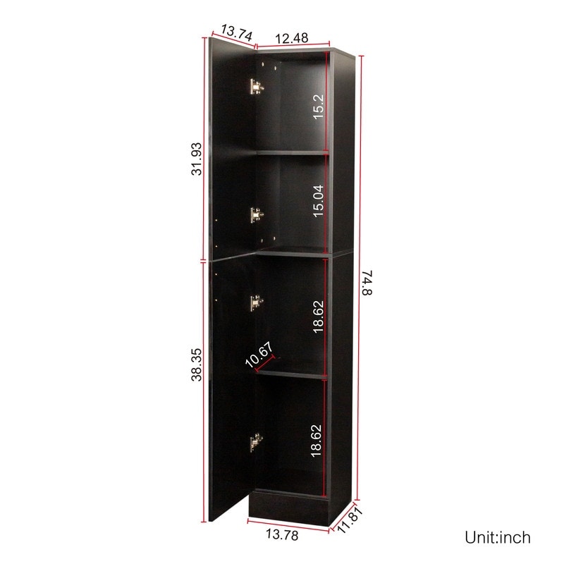 Tall Storage Cabinet with 2 Doors and 4 Adjustable Shelves  Freestanding Narrow Storage Cabinet  Pantry Cabinet  Bookshelf