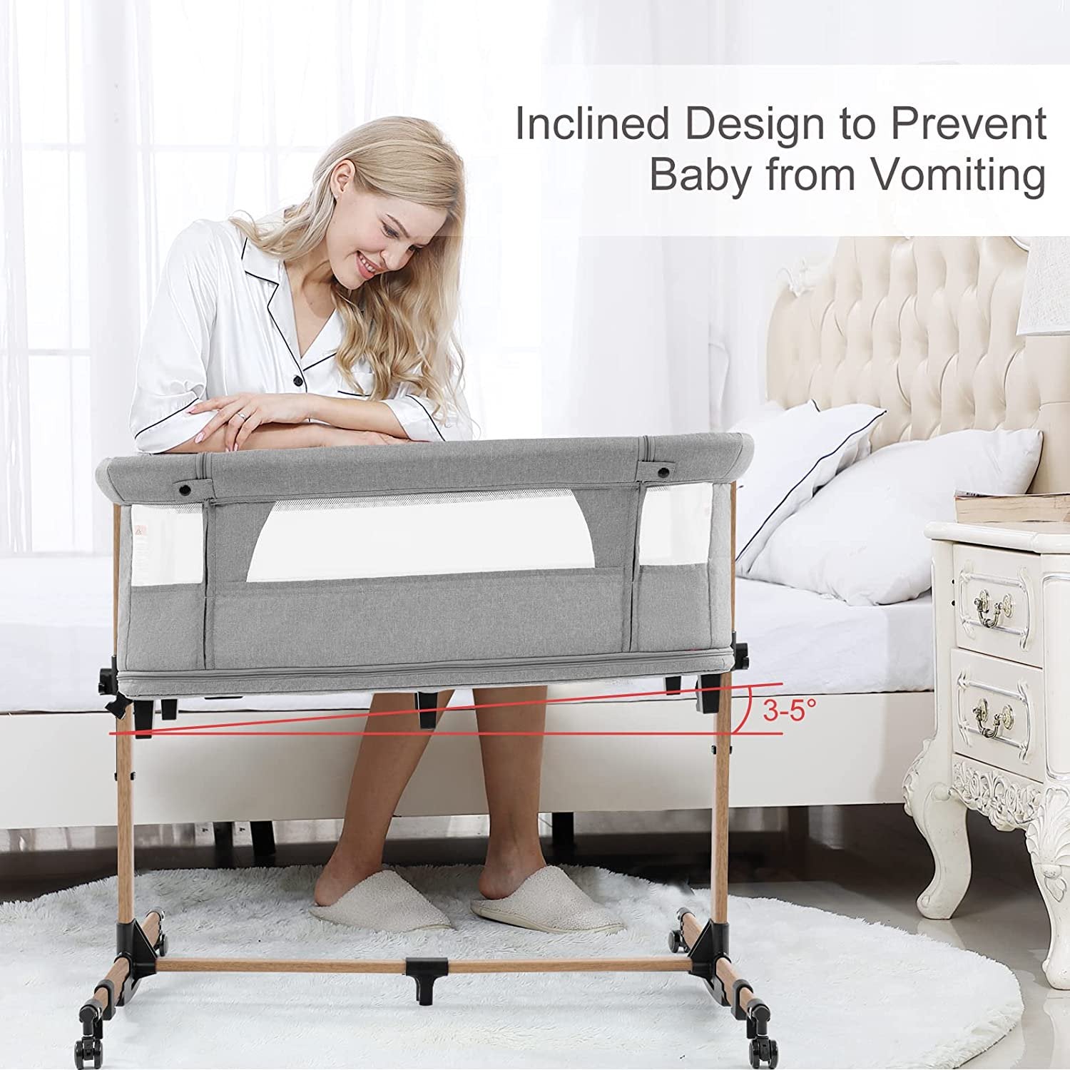 Nordmiex 4 in 1 Baby Bedside Sleeper & Playpen Design with Mattress Included, Easy Folding Travel Baby Crib Height Adjustable