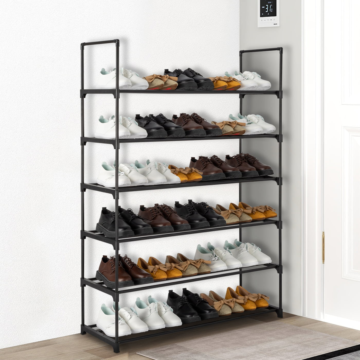 Ktaxon 6-Tier Metal Sturdy Shoe Rack Shelf Shoe Tower Stand 30- Pairs Shoe Storage Cabinet Organizer for Closet Entryway Bedroom Living Room Home, Black Finish