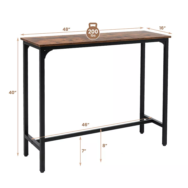 48 Inch Industrial Pub Dining Table with Steel Frame-Rustic Brown