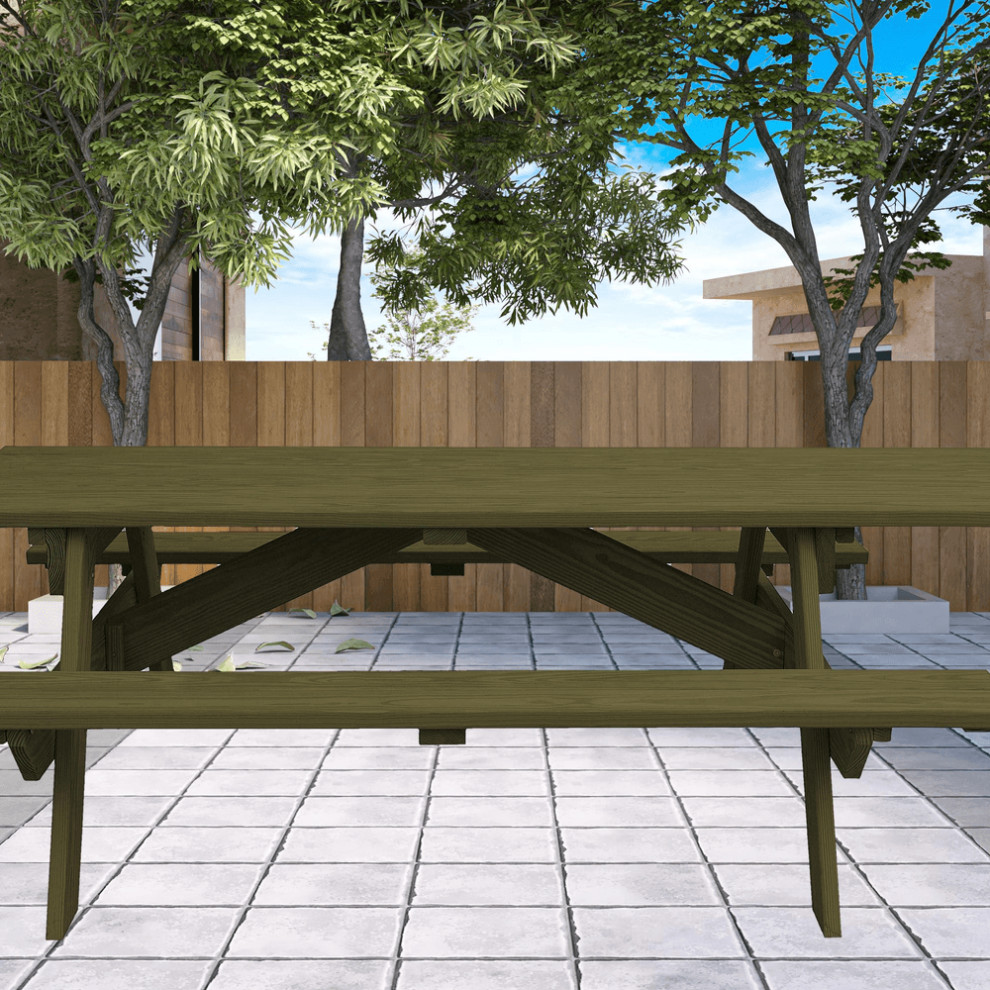 Green Solid Wood Outdoor Picnic Table   Transitional   Outdoor Dining Tables   by HomeRoots  Houzz