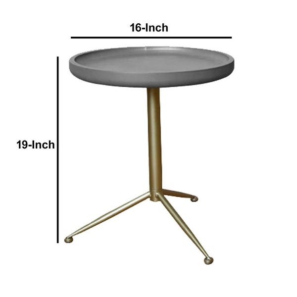 Round Wooden Side Table with Tripod Base， Small， Gold and Gray - 19 H x 16 W x 16 L Inches