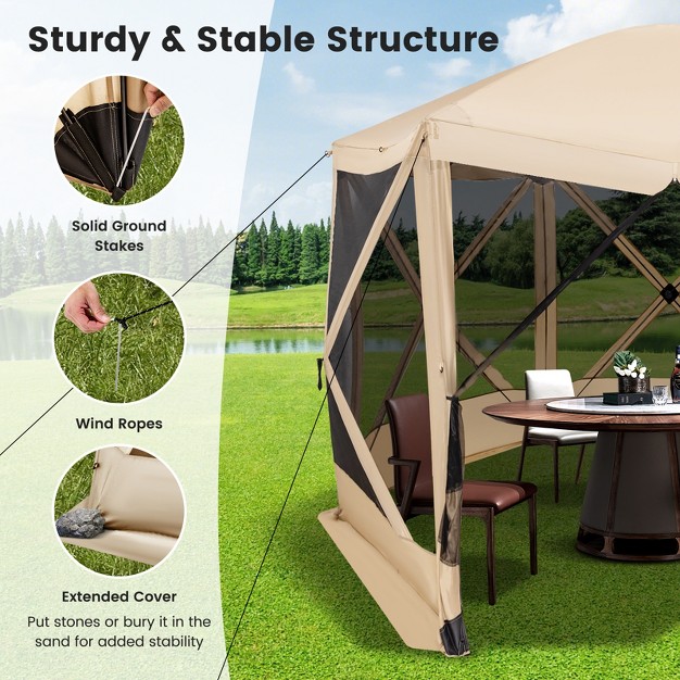 Costway 11 5 X 11 5 Ft 6 sided Pop up Screen House Tent With 2 Wind Panels For Camping Coffee green