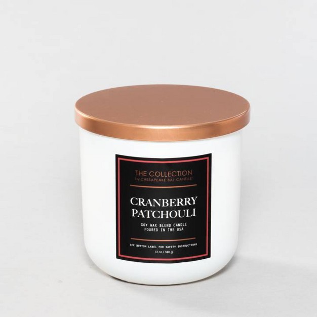 2 wick White Glass Cranberry Patchouli Lidded Jar Candle 12oz The Collection By Chesapeake Bay Candle