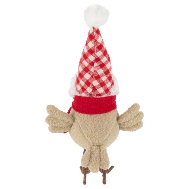 Beige Standing Bird With Red Scarf And Plaid Hat Christmas Figure