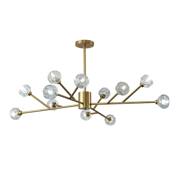 Retro Brass Sputnik Crystal Ball Shade Branches Chandeliers Hanging Pendant Ceiling Light Polished Gold
