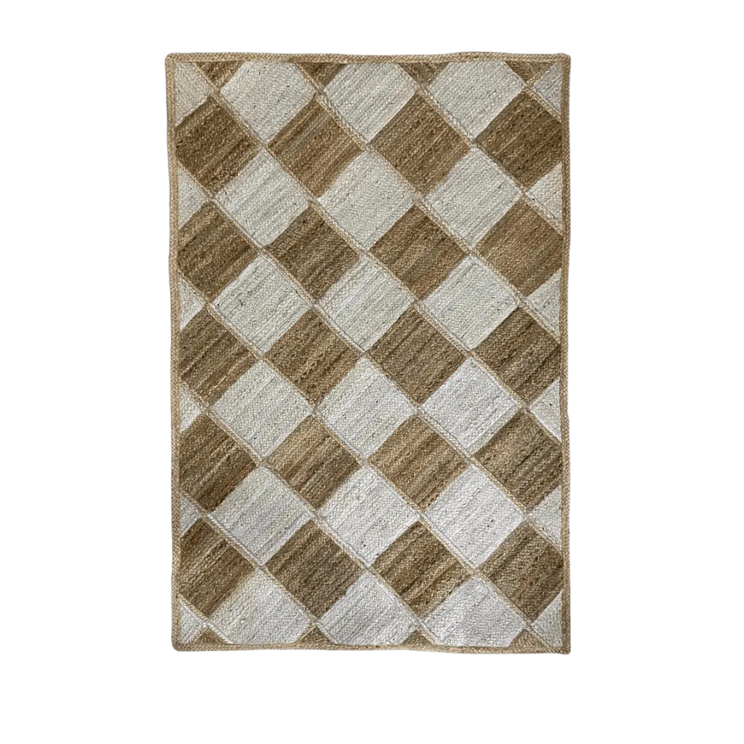 Tranquilran Diamond Checker Jute Rug - Natural and White