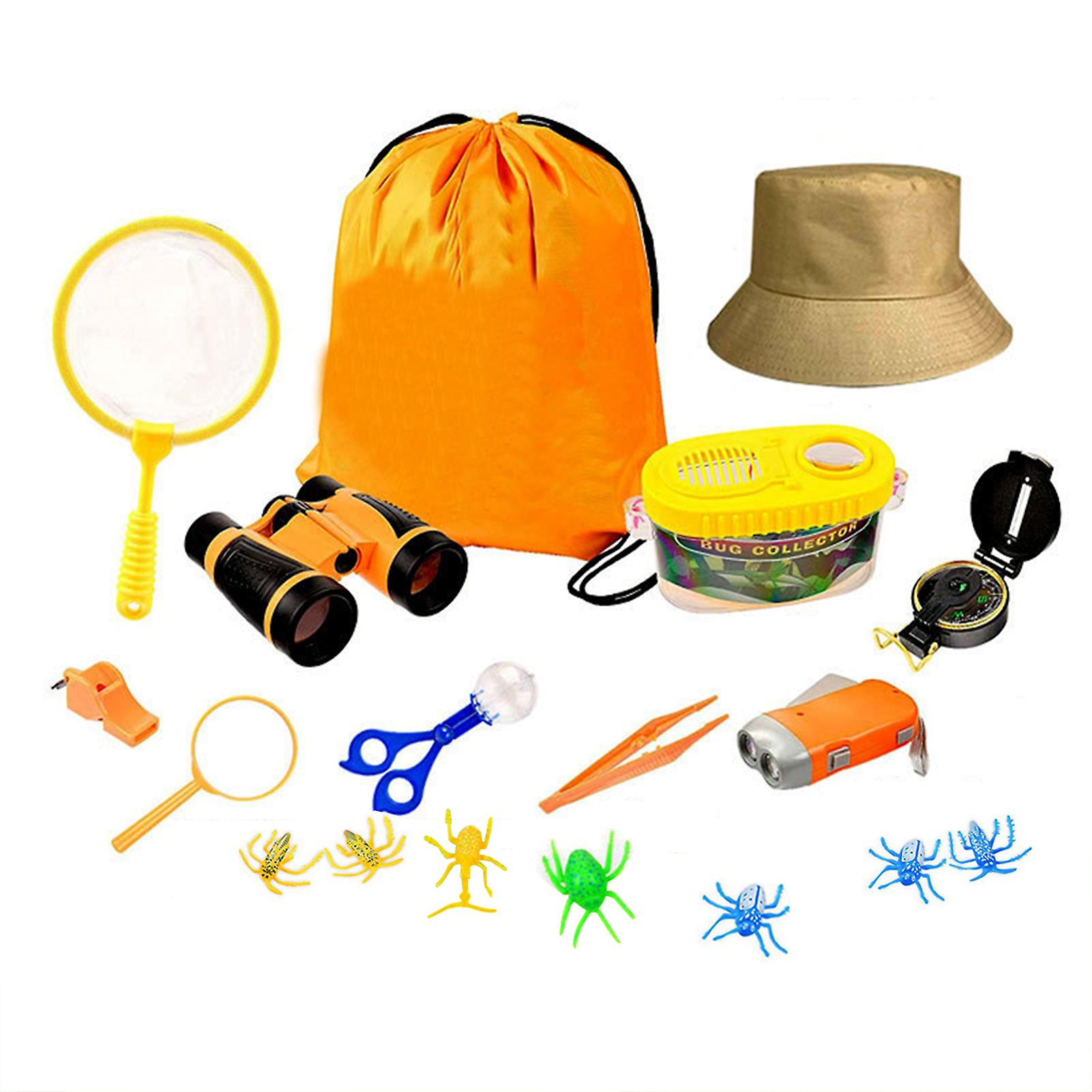 Kids Adventure Kit Outdoor Explorer Kit Early Educational Toy With Binoculars Butterfly Net Backpack Hat Bug Insect Collection Box Compass Whistle Mag