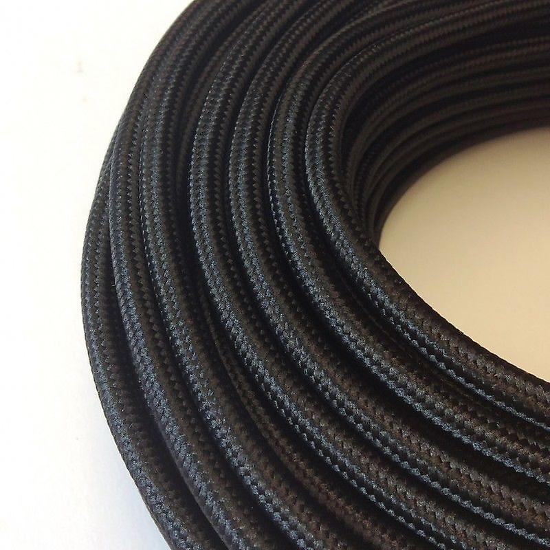 18 Gauge 3 conductor round cloth covered wire braided light cord black~1353