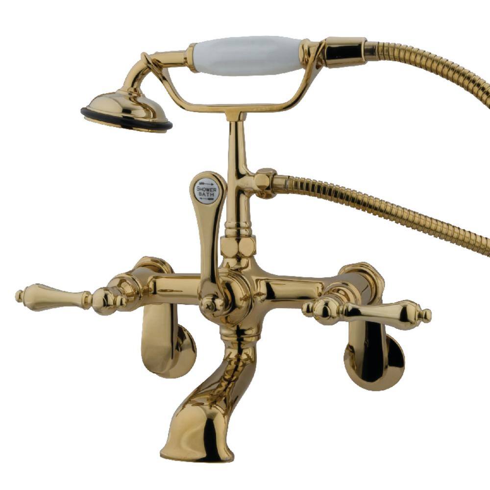 Kingston Brass Vintage Adjustable Center 3-Handle Claw Foot Tub Faucet with Handshower in Polished Brass HCC51T2