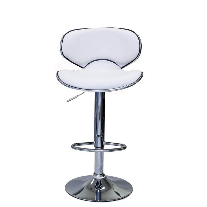 White PU upholstered stool and Stainless steel base， Swivel， with butterfly design. Set of 2